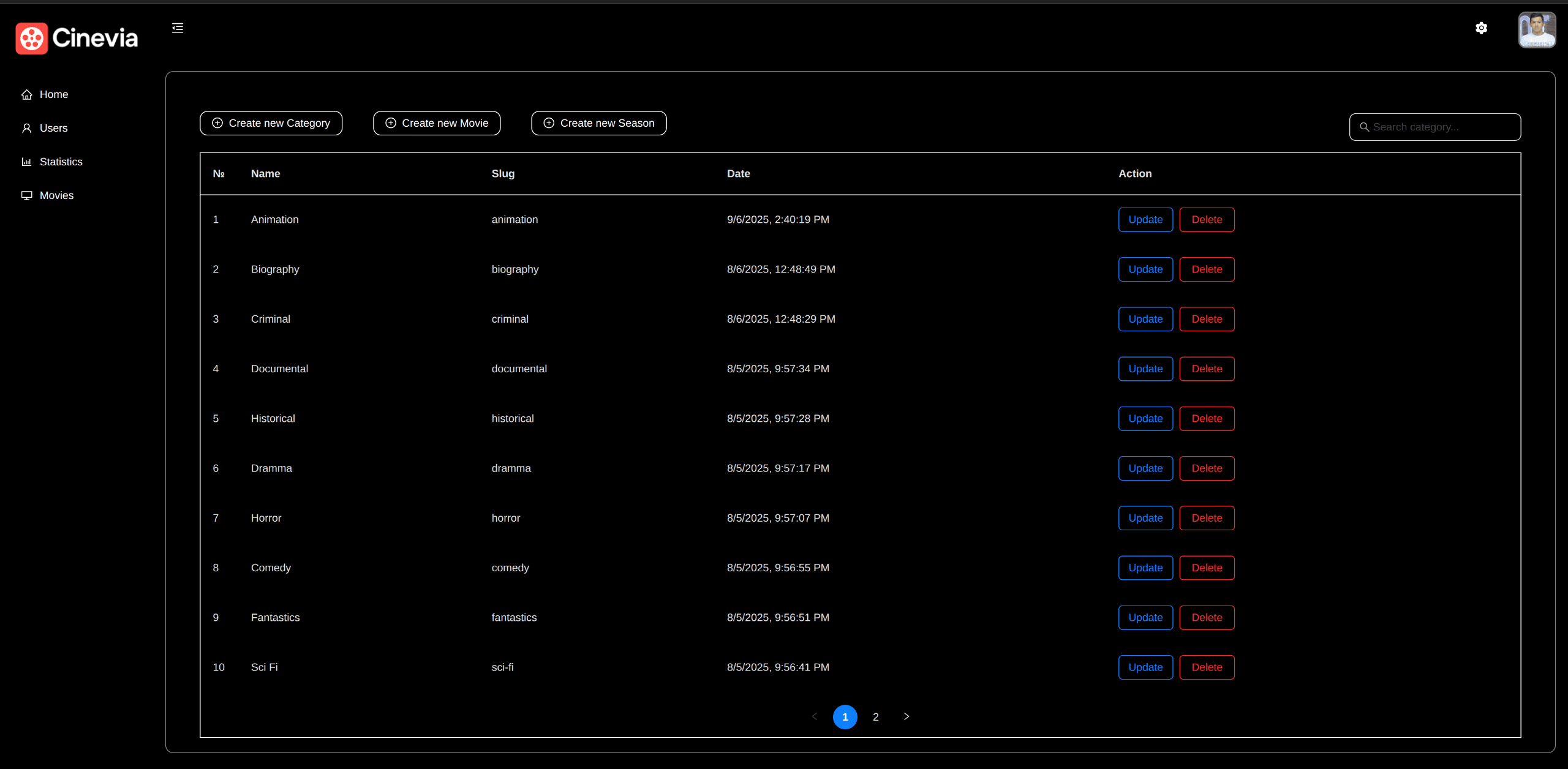 Cinevia Admin Panel - Admin dashboard for managing Cinevia content. Provides movie CRUD operations, user control, and platform statistics in a clean UI.